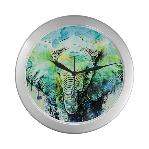 watercolor elephant Silver Color Wall Clock