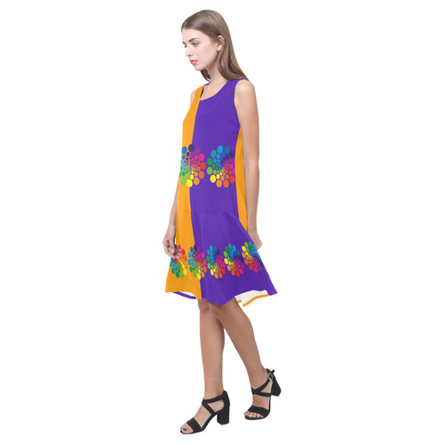 Colorful Dots Flower Circle Border Sleeveless Splicing Shift Dress(Model D17)