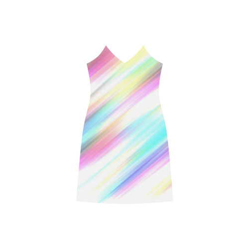 Rainbow Stripe Abstract V-Neck Open Fork Long Dress(Model D18)