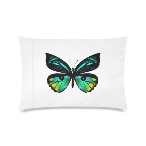 New green and cyan wild exotic neon Butterfly : designers version on white / 2016 edition Custom Zippered Pillow Case 16"x24"(Twin Sides)