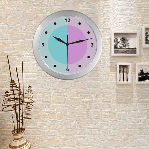 Only two Colors: Turquoise - Light Pink Silver Color Wall Clock
