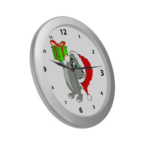 Christmas Kitten Silver Color Wall Clock