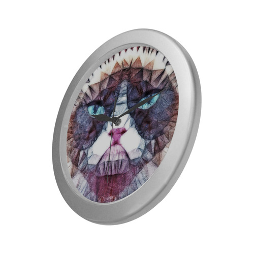 grouchy cat Silver Color Wall Clock