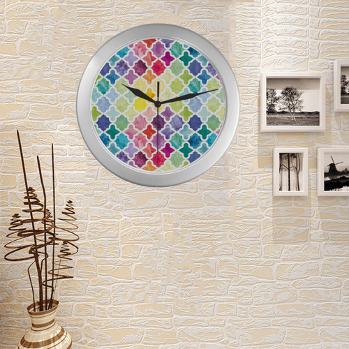 watercolor pattern Silver Color Wall Clock