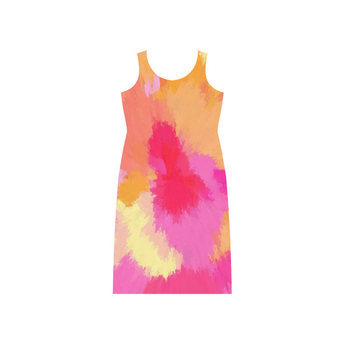 Pink, Orange and Yellow Watercolors Phaedra Sleeveless Open Fork Long Dress (Model D08)