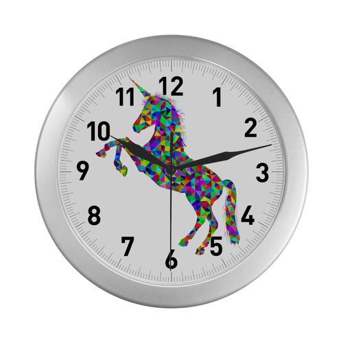 Abstract Triangle Unicorn Silver Color Wall Clock