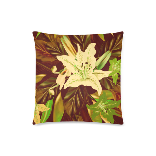Pillow in exotic style with Palm leaves and brown / vanilla / green flowers Custom Zippered Pillow Case 18"x18"(Twin Sides)