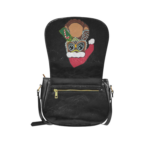 Christmas Owl Black Classic Saddle Bag/Large (Model 1648)