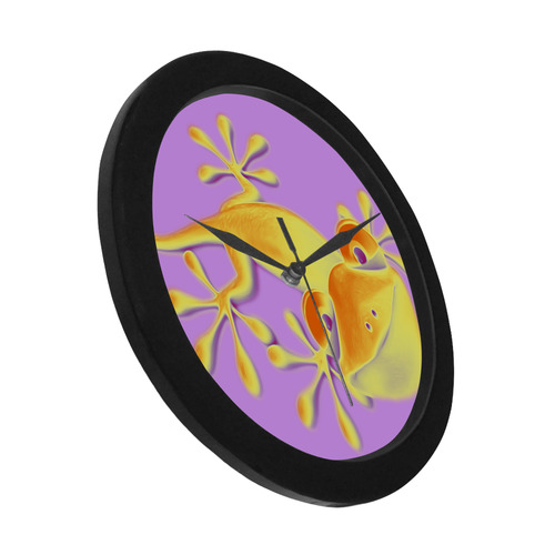 FUNNY SMILING GECKO yellow orange violet Circular Plastic Wall clock