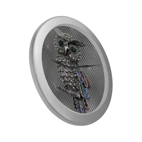 diamond owl Silver Color Wall Clock