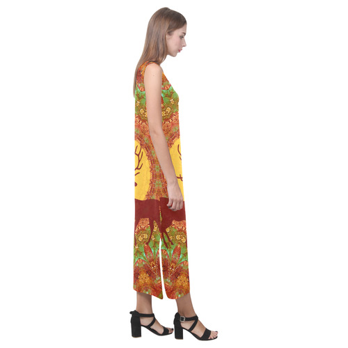 Mandala YOUNG DEERS with Full Moon Phaedra Sleeveless Open Fork Long Dress (Model D08)
