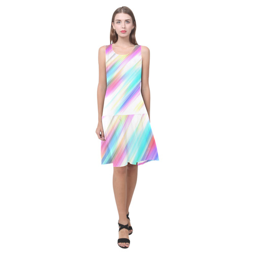 Rainbow Stripe Abstract Sleeveless Splicing Shift Dress(Model D17)