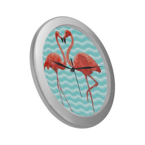 flamingo love Silver Color Wall Clock