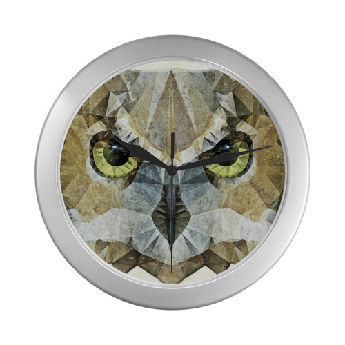 polygon owl Silver Color Wall Clock