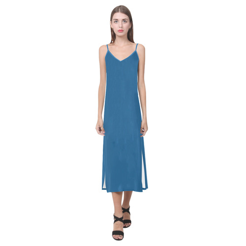 Snorkel Blue V-Neck Open Fork Long Dress(Model D18)