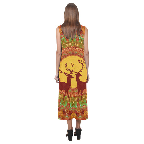 Mandala YOUNG DEERS with Full Moon Phaedra Sleeveless Open Fork Long Dress (Model D08)