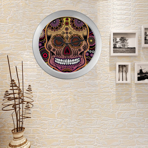 candy sugar skull Silver Color Wall Clock