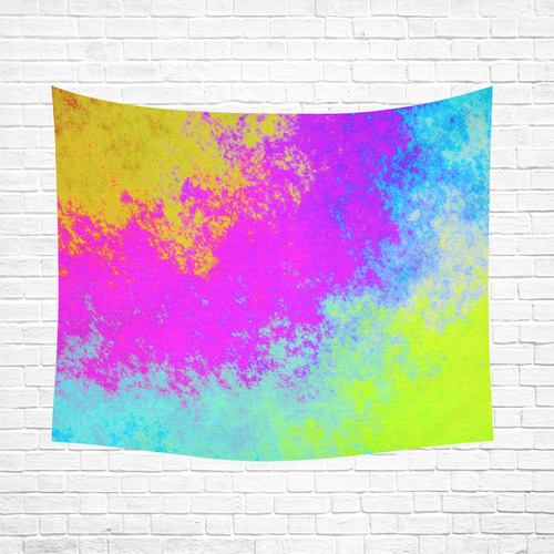 Grunge Radial Gradients Red Yellow Pink Cyan Green Cotton Linen Wall Tapestry 60"x 51"