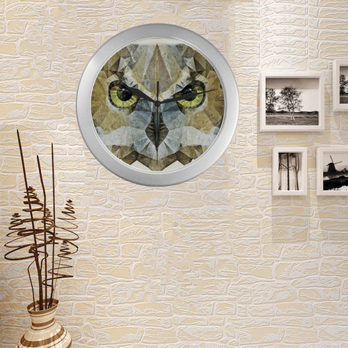 polygon owl Silver Color Wall Clock