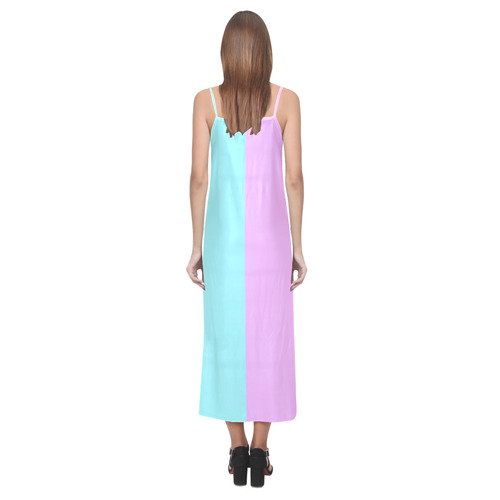 Only two Colors: Turquoise - Light Pink V-Neck Open Fork Long Dress(Model D18)