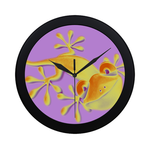 FUNNY SMILING GECKO yellow orange violet Circular Plastic Wall clock