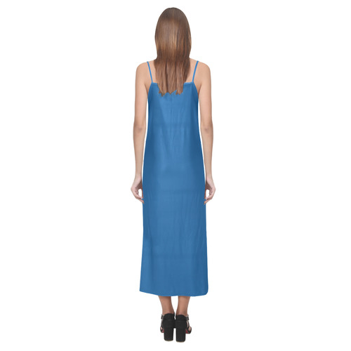 Lapis Blue V-Neck Open Fork Long Dress(Model D18)