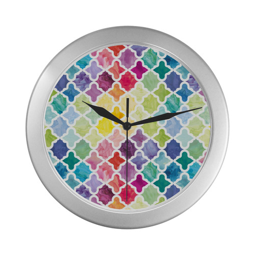 watercolor pattern Silver Color Wall Clock