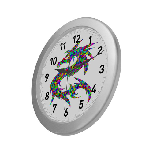 Abstract Triangle Dragon Silver Color Wall Clock