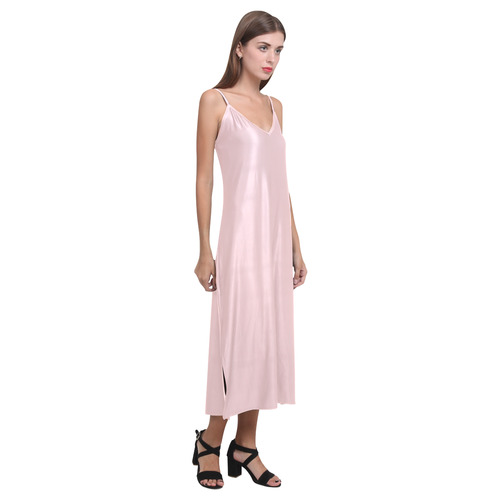 Rose Quartz V-Neck Open Fork Long Dress(Model D18)