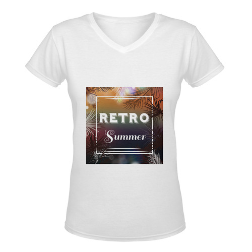 Vintage T-Shirt with original hand-drawn "RETRO SUMMER" : Collection 2016 Women's Deep V-neck T-shirt (Model T19)