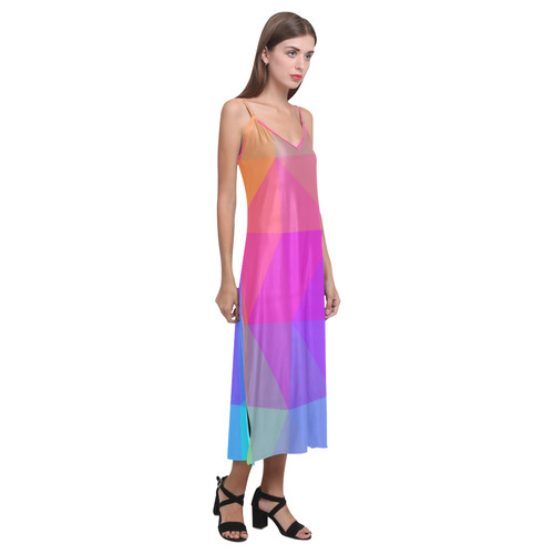 Triangle Rainbow Abstract V-Neck Open Fork Long Dress(Model D18)