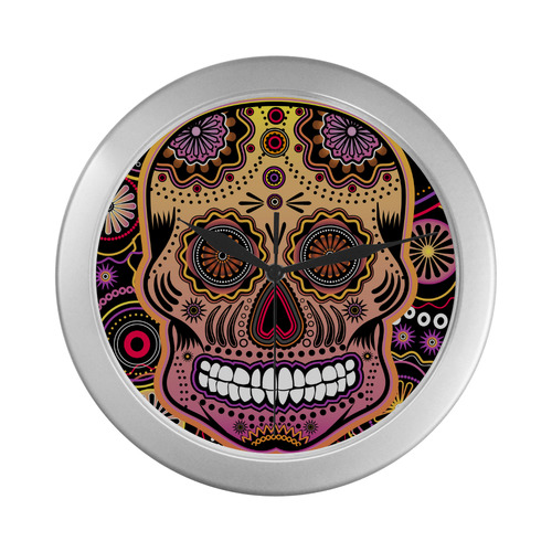 candy sugar skull Silver Color Wall Clock