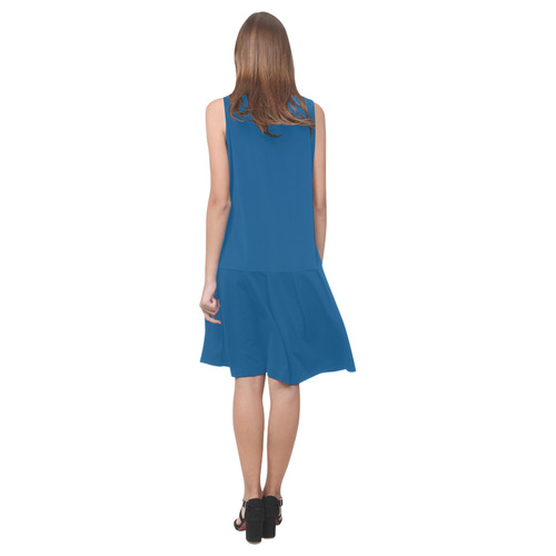 Snorkel Blue Sleeveless Splicing Shift Dress(Model D17)