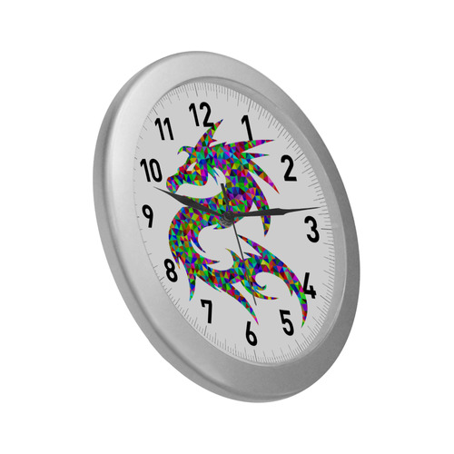 Abstract Triangle Dragon Silver Color Wall Clock