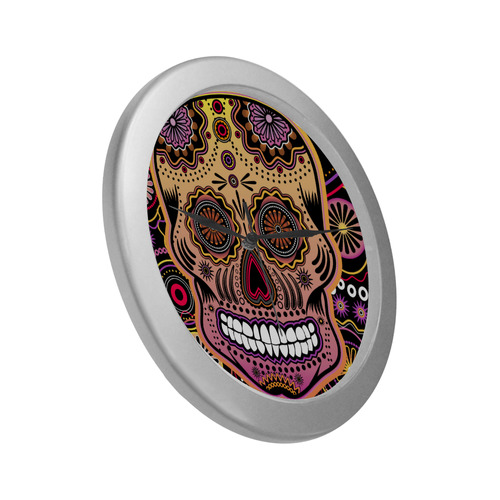 candy sugar skull Silver Color Wall Clock