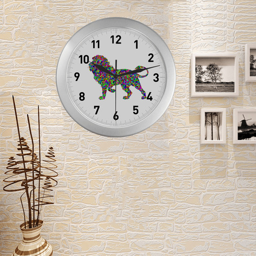 Abstract Triangle Lion Silver Color Wall Clock