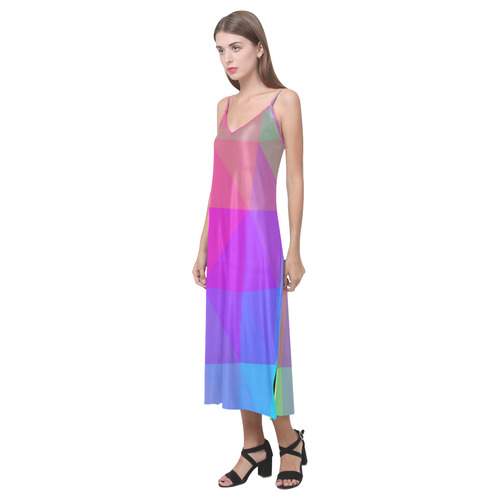 Triangle Rainbow Abstract V-Neck Open Fork Long Dress(Model D18)