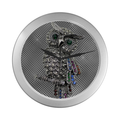 diamond owl Silver Color Wall Clock