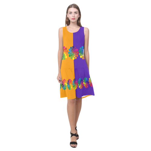 Colorful Dots Flower Circle Border Sleeveless Splicing Shift Dress(Model D17)