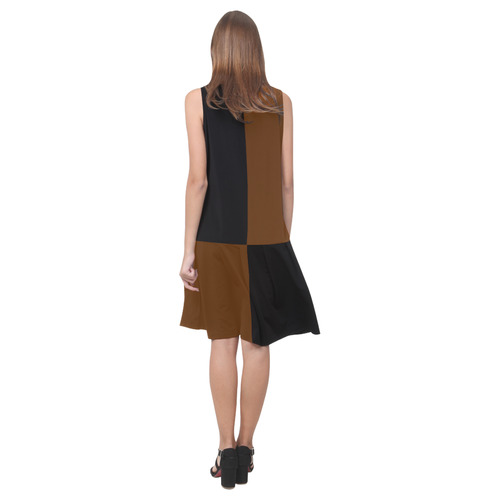 Only two Colors: Dark Brown - Black Sleeveless Splicing Shift Dress(Model D17)