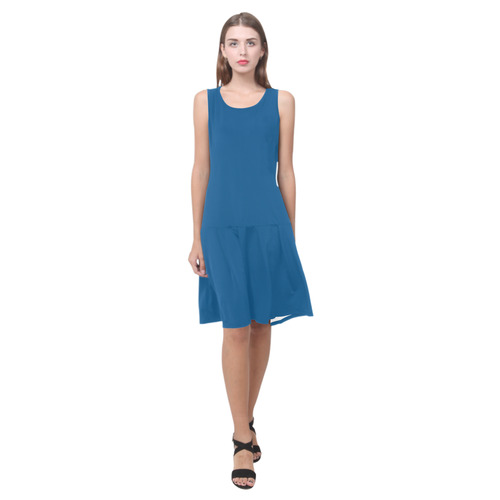 Snorkel Blue Sleeveless Splicing Shift Dress(Model D17)