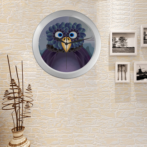 cute owl Silver Color Wall Clock