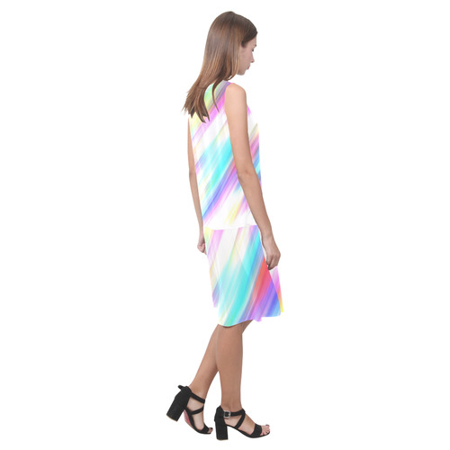 Rainbow Stripe Abstract Sleeveless Splicing Shift Dress(Model D17)