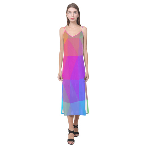 Triangle Rainbow Abstract V-Neck Open Fork Long Dress(Model D18)