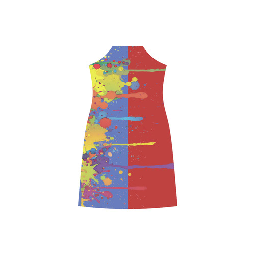 Crazy multicolored running SPLASHES V-Neck Open Fork Long Dress(Model D18)