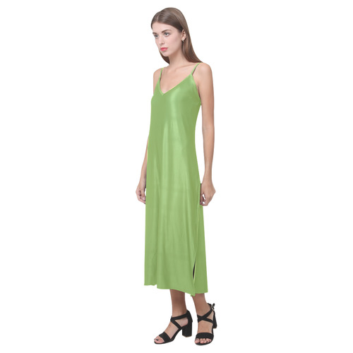 Greenery V-Neck Open Fork Long Dress(Model D18)