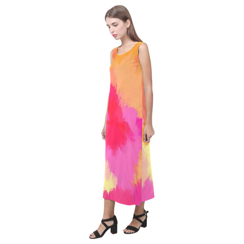 Pink, Orange and Yellow Watercolors Phaedra Sleeveless Open Fork Long Dress (Model D08)