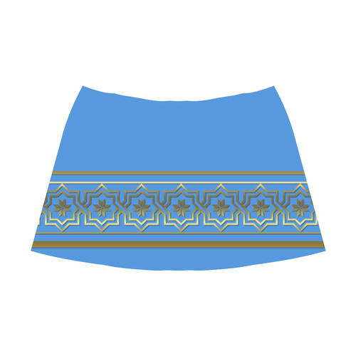 Golden Metallic Byzantine Design on Sky Blue Mnemosyne Women's Crepe Skirt (Model D16)