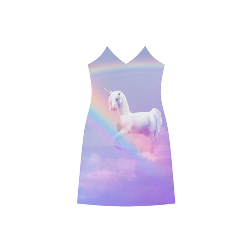 Unicorn and Rainbow V-Neck Open Fork Long Dress(Model D18)