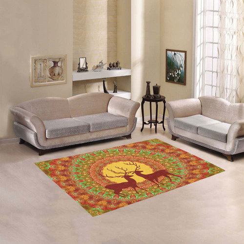 Mandala YOUNG DEERS with Full Moon Area Rug 5'3''x4'